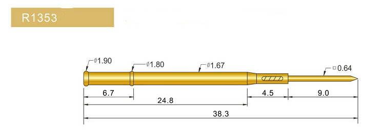 R1353-W探針套管、1.67mm測試針、總長38.3mm、彈簧針套管圖片、測試針套管圖片、頂針套管圖片、探針套管圖片